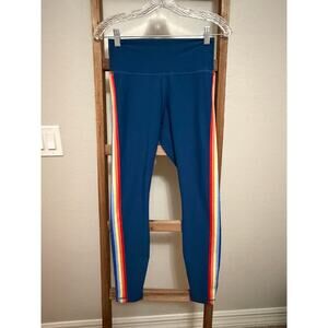 Spiritual Gangster Blue High Waist Leggings Rainbow Side Stripe Size M